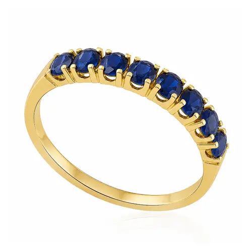 Meia Aliança Ouro Amarelo 18K com 9 Safiras