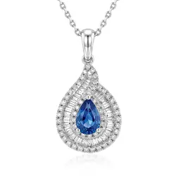 Pingente Gota de Ouro Braco com Corrente, Diamantes e Safira Gota