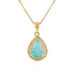 Pingente de Ouro amarelo com Corrente Veneziana, Diamantes e Turmalina Paraíba de 2,02 Cts. 