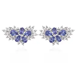 Par de Brincos de Ouro Branco com Diamantes e Tanzanitas Totalizando 5,37 Cts.