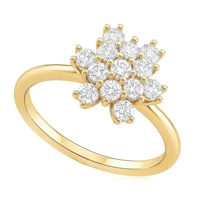 Anel Chuveiro de Ouro Amarelo com 13 Diamantes totalizando 26 Pts.