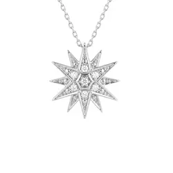 Pingente Estrela com Corrente de Ouro Branco com 7 Diamantes.