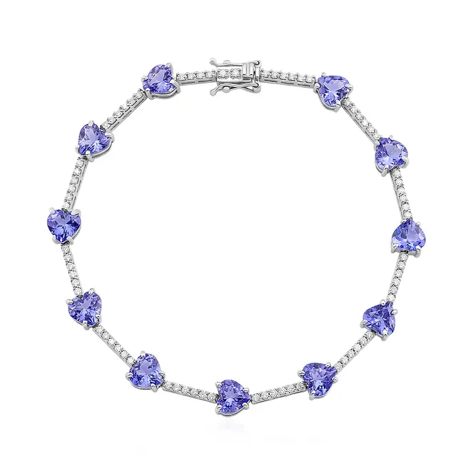 Pulseira de Ouro Branco com Diamantes e 11 Tanzanitas.