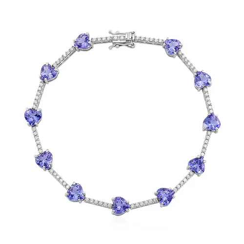 Pulseira de Ouro Branco com Diamantes e 11 Tanzanitas.