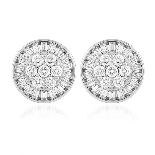 Par de Brincos Chuveiro de Ouro Branco com 1,2 Cts em Diamantes