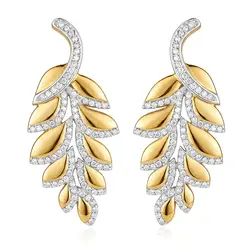 Par de Brincos Folha de Ouro Amarelo com 170 Diamantes totalizando 85 Pts.