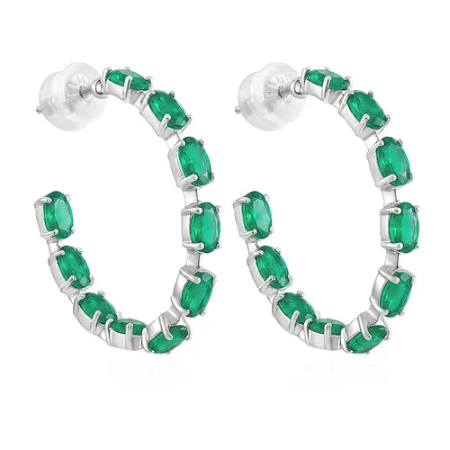 Par de Brincos Meia Argola de Ouro Branco com Esmeraldas  totalizando 4,80 Cts.