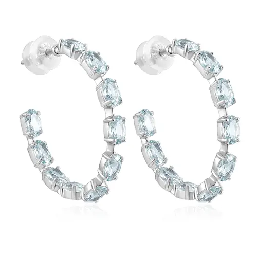 Par de Brincos Meia Argola de Ouro Branco com Água Marinha totalizando 4,0 Cts.