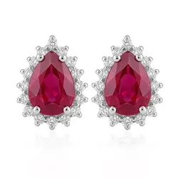 Par de Brincos de Ouro Branco com 32 Diamantes e Rubis totalizando 1,98 Cts.