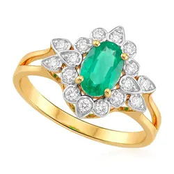 Anel de Ouro Amarelo com Diamantes e Esmeralda 46 Pts.