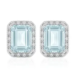 Par de Brincos de Ouro Branco com Diamantes e Água Marinha totalizando 2,70 Cts.