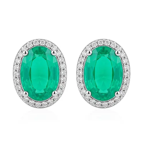 Par de Brincos de Prata com Diamantes e Esmeraldas Colombianas.