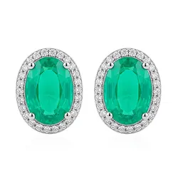 Par de Brincos de Prata com Diamantes e Esmeraldas Colombianas.