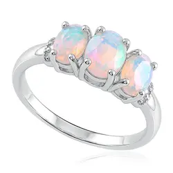 Anel de Prata com Diamantes e 3 Opala.