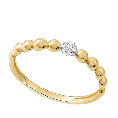 Anel Esferas de Ouro Amarelo com 4 Diamantes