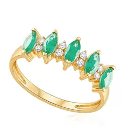 Meia Aliança de Ouro com Esmeraldas e Diamantes