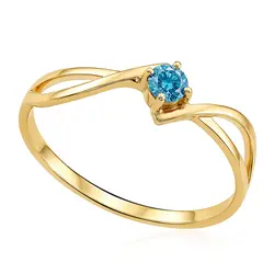 Anel Solitário de Ouro Amarelo com Aro duplo, Diamante Azul 17 Pts