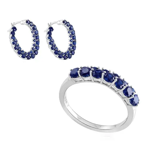 Conjunto de Anel e Par de Brincos com Safiras. 125761