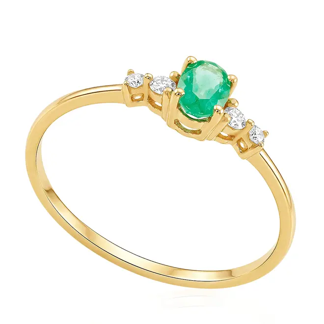 Anel de Ouro Amarelo com Esmeralda e Diamantes 125784