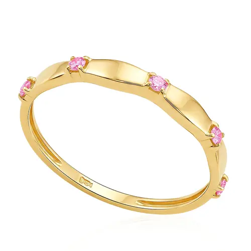 Meia Aliança de Ouro Amarelo com Turmalinas Rosas 125787 125787
