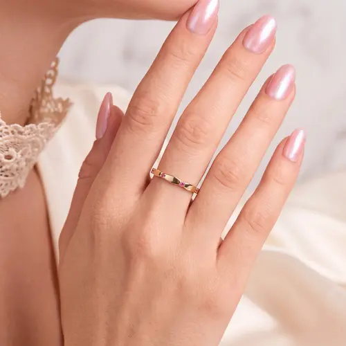 Meia Aliança de Ouro Amarelo com Turmalinas Rosas 125787 125787