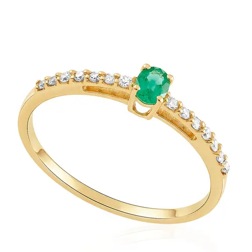 Anel de Ouro Amarelo com Esmeralda e Diamantes 125788