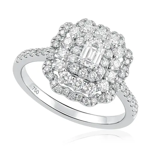 Anel Trabalhado de Ouro Branco com Diamantes Totalizando 1,20 Cts.