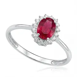 Anel de Ouro Branco com 16 Diamantes e Rubi de 1,06 Cts.