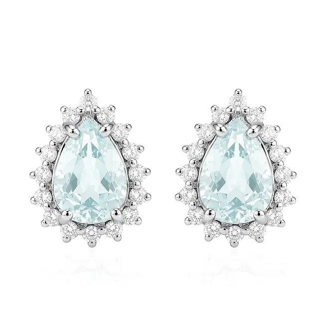 Par de Brincos Ouro Branco com 32 Diamantes e Turmalina Paraíba totalizando 1,33 Cts.