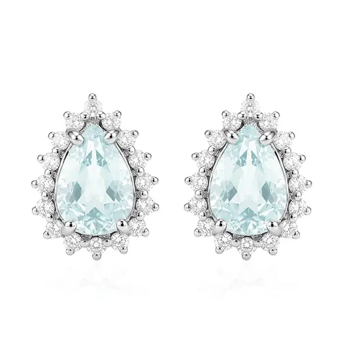 Par de Brincos Ouro Branco com 32 Diamantes e Turmalina Paraíba totalizando 1,33 Cts.