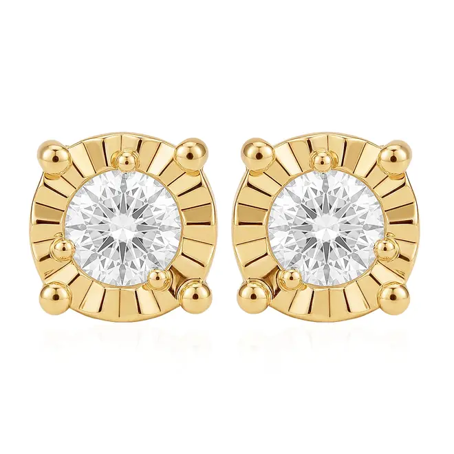 Par de Brinco Solitário de Ouro Amarelo com Diamantes Totalizando 20 Pts.