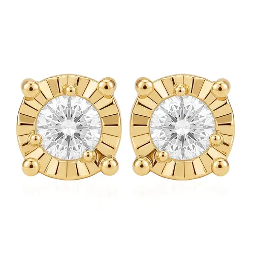 Par de Brinco Solitário de Ouro Amarelo com Diamantes Totalizando 20 Pts.