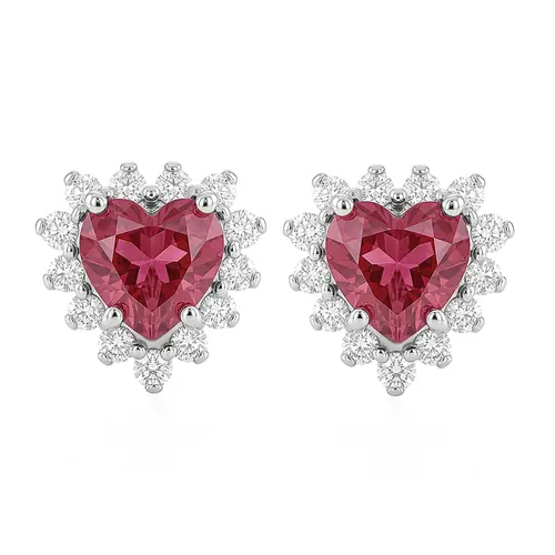 Par de Brincos de Ouro Branco com Diamantes e Turmalina Rosa totalizando 60 Pts.