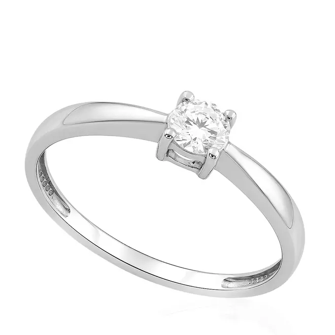 Anel Solitário de Ouro Branco com Diamante de Laboratório Totalizando 20 Pts.