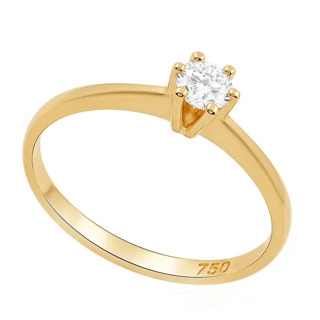 Anel Solitário de Ouro Amarelo com Diamante de Laboratório Totalizando 20 Pts.
