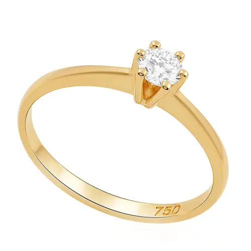 Anel Solitário de Ouro Amarelo com Diamante de Laboratório Totalizando 20 Pts.