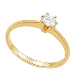 Anel Solitário de Ouro Amarelo com Diamante de Laboratório Totalizando 20 Pts.