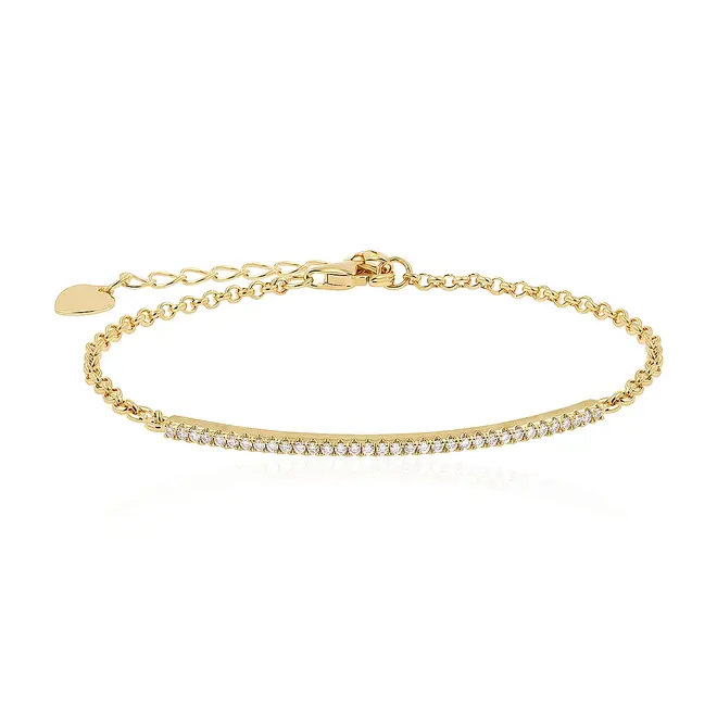 Pulseira com Cristais, com Acabamento em Ouro Amarelo