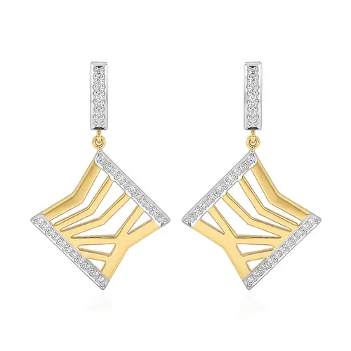 Par de Brincos Vazados de Ouro Amarelo com Diamantes totalizando 12 pts.