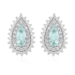 Par de Brincos Ouro Branco com 72 Diamantes e Turmalina Paraíba totalizando 1,46 Cts.