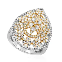 Anel Gota Trabalhado de Ouro Branco com Diamantes Totalizando 1,66 Cts.