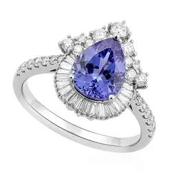 Anel de Ouro Branco com Diamantes e Tanzanita de 1,87 Cts.