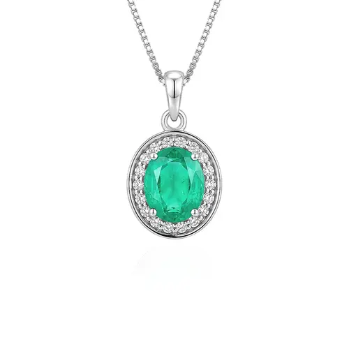 Pingente de Ouro Branco com Corrente Veneziana, Diamantes e Esmeralda Colombiana 122848