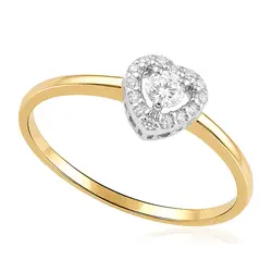 Anel Coração de Ouro Amarelo com Diamantes Totalizando 17 Pts.
