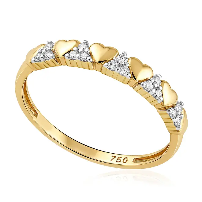 Meia Aliança de Ouro Amarelo com Diamantes Totalizando 12 Pts.