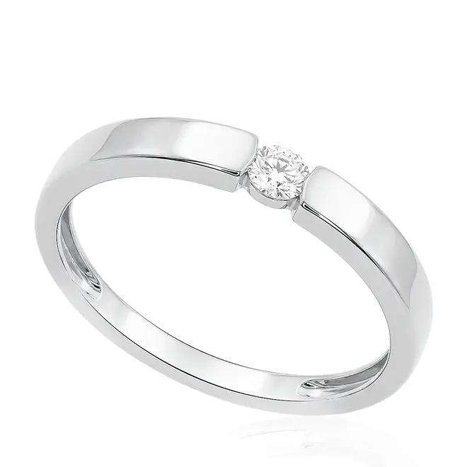 Aliança Inglesa de Ouro Branco com Diamante.