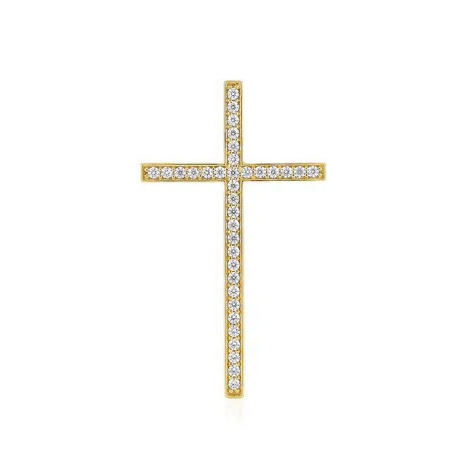 Pingente Cruz de Ouro Amarelo com 35 Cristais