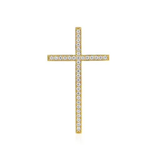 Pingente Cruz de Ouro Amarelo com 35 Cristais