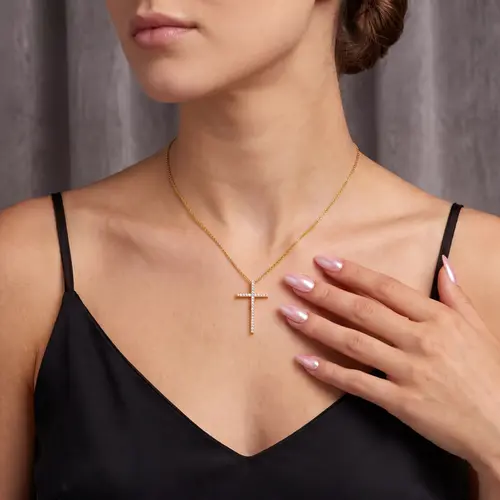 Pingente Cruz de Ouro Amarelo com 35 Cristais