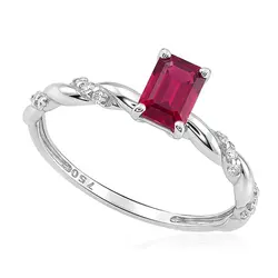 Anel de Ouro Branco com Diamantes e Rubi 82 Pts.